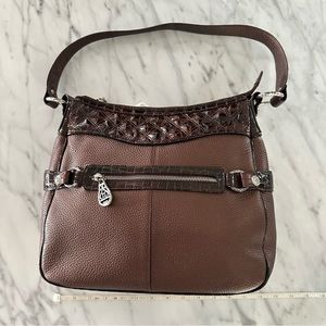 Brighton Pebble Leather Brown Croc Heart Hobo Shoulder Bag